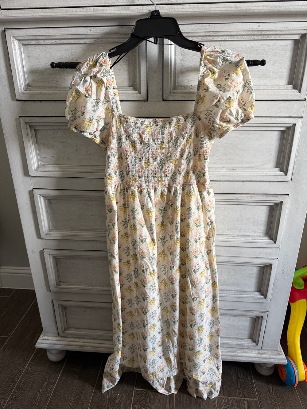 H&M Cream Floral Midi Dress with Yellow & Pink Accents